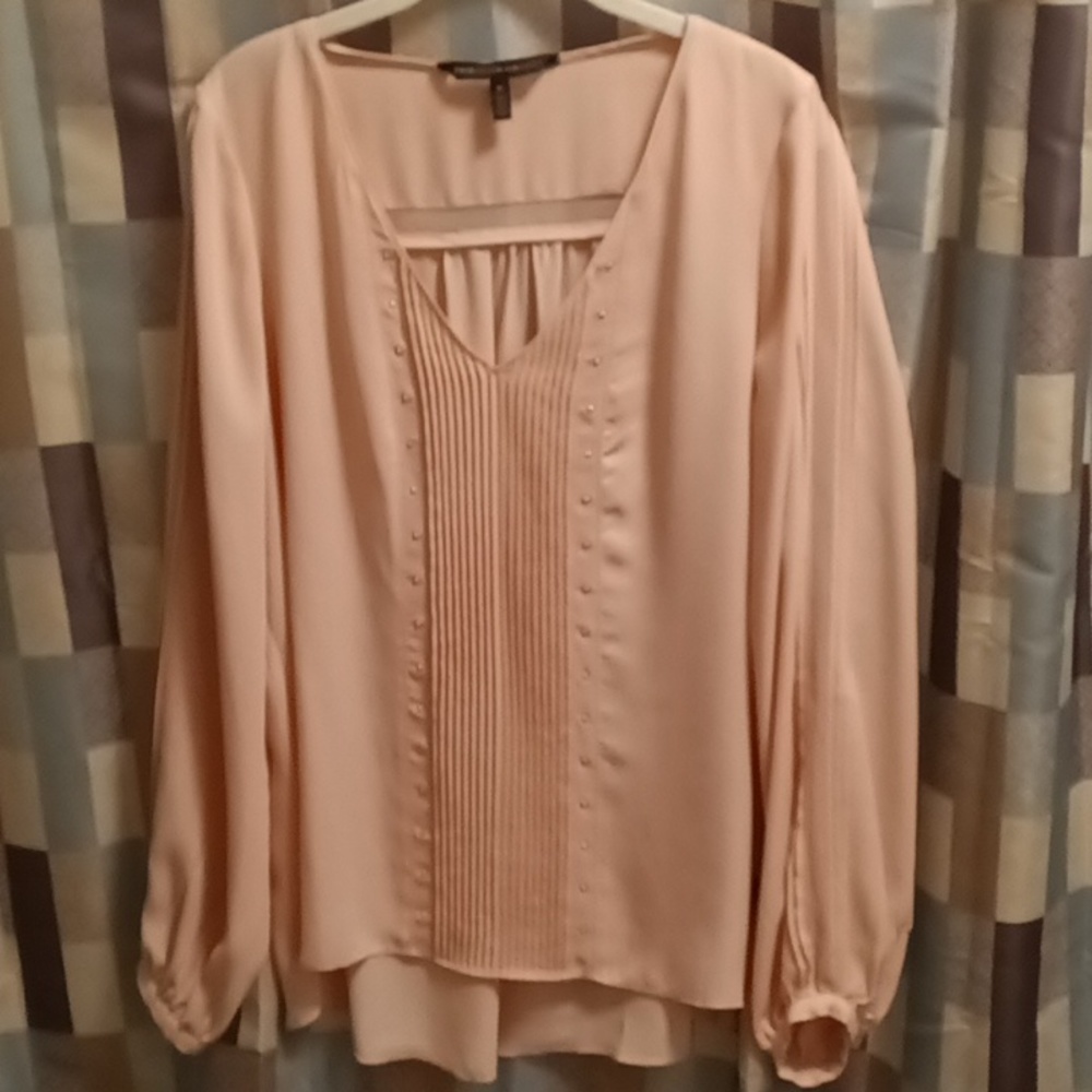 NWOT White House Black Market pink l/s blouse w pleated front & sleeves Size 14